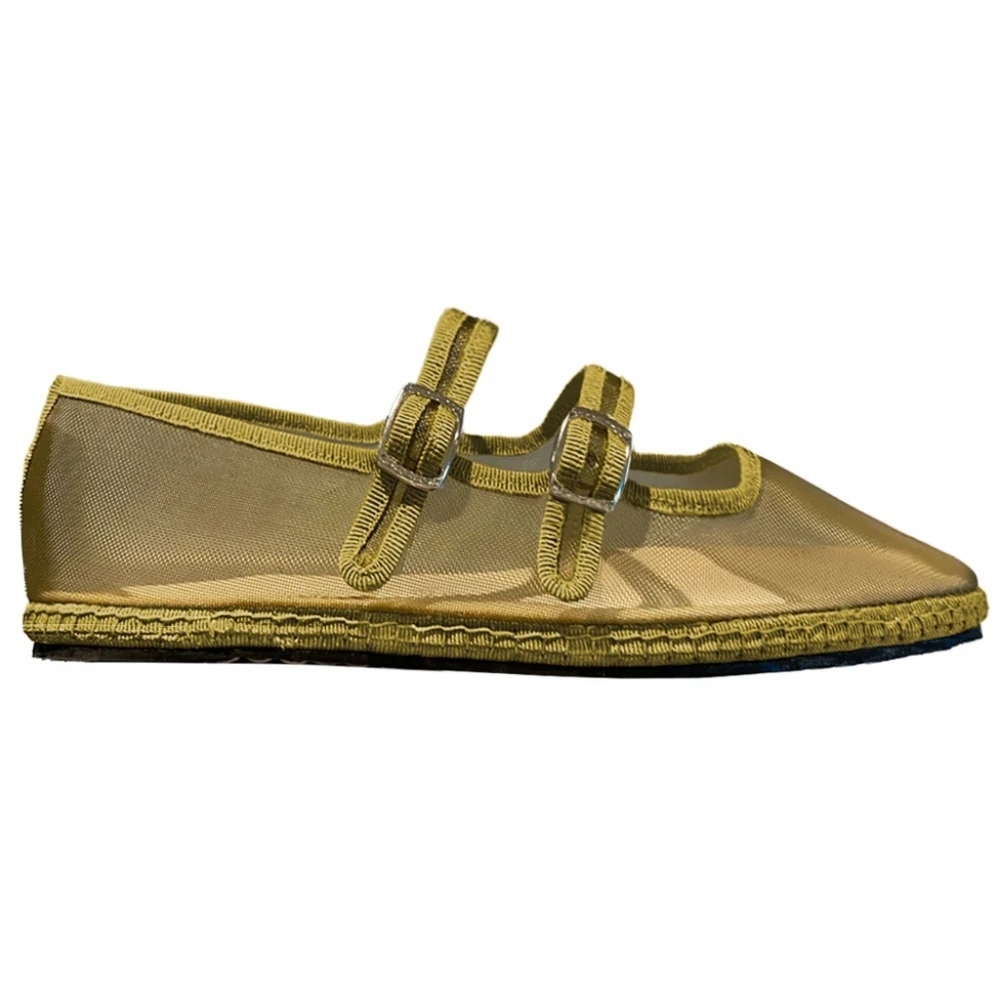 Women's Olive Green Mesh Double-Strap Flats